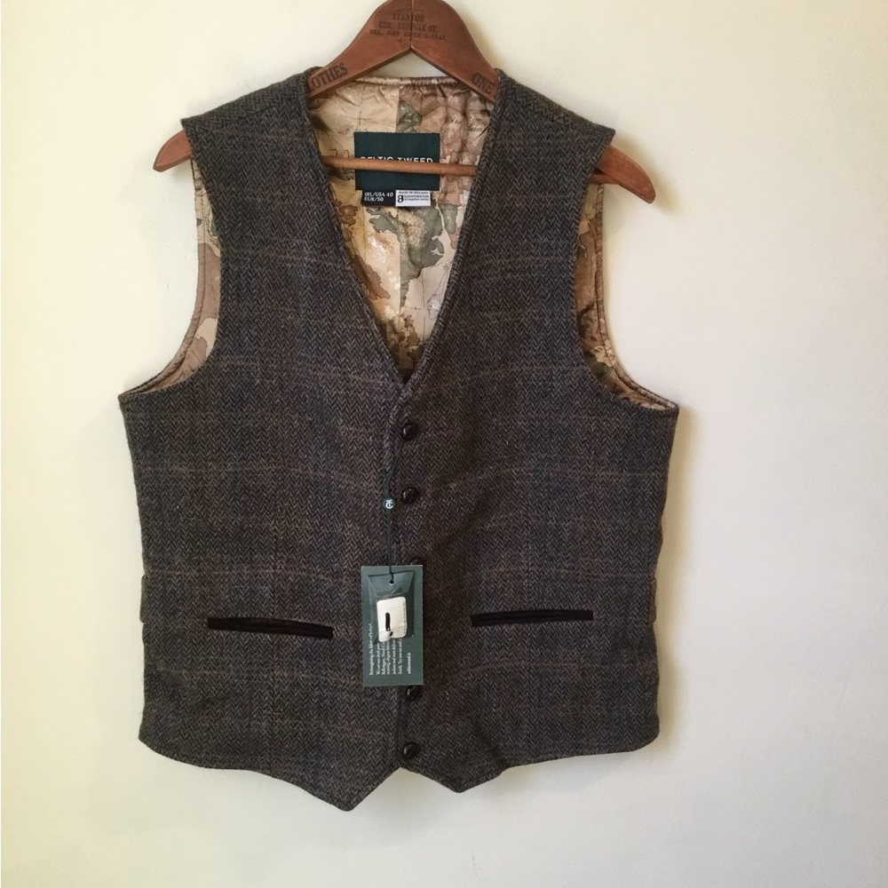 Celtic Tweed Brown Hunting Tweed Vest NWT - Picture 2 of 6